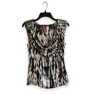Vintage Velvet 2000’s Cowl Neck Animal Print Stretch Knit Embellished Top Small